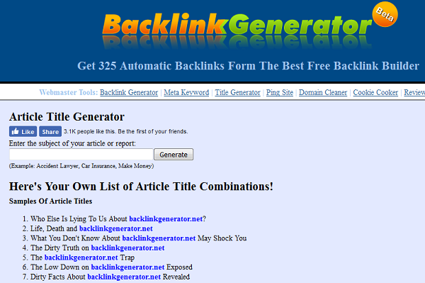 Backlinkgenerator Blog Title Generator
