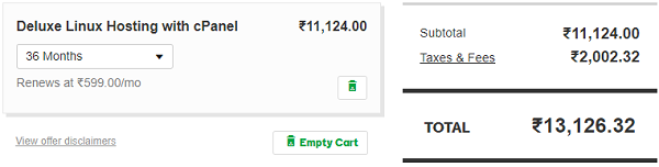 Deluxe Web Hosting Renewal Charges for 36 Months