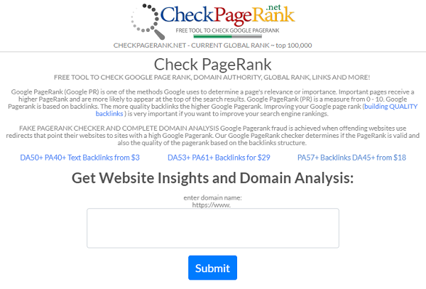 CheckPageRank Page Rank Checker